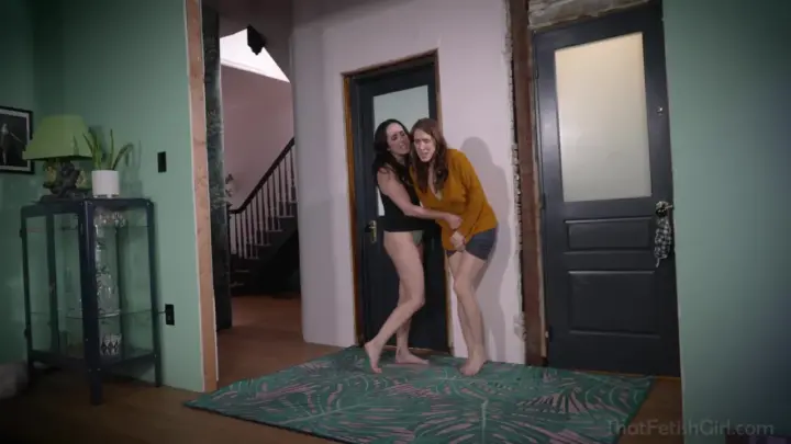 Two Brunette Women Fuck in Living Room on Rug
