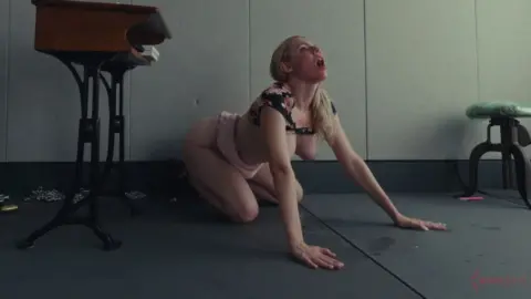 Blonde on Blonde Anal and Blowjob Scene in Dim Studio