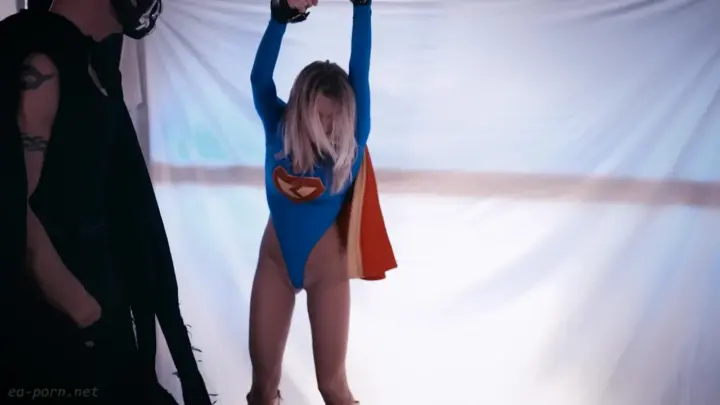 Blonde in blue bodysuit gets dominated on white sheet